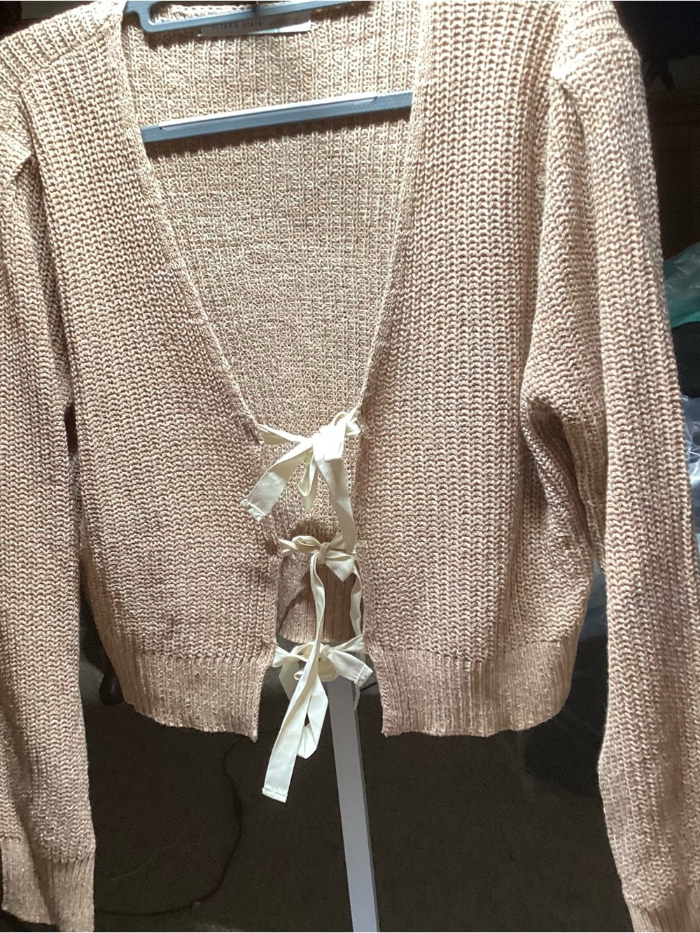 Altar'd State Beige Knit Tie-Front Cardigan
